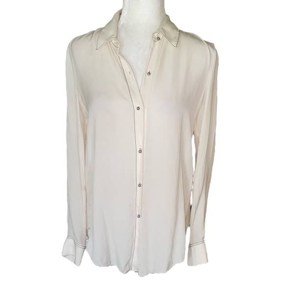 Theory Sunaya B Modern Silk Contrast Stitching Georgette Oversized Blouse - S - Picture 4 of 14